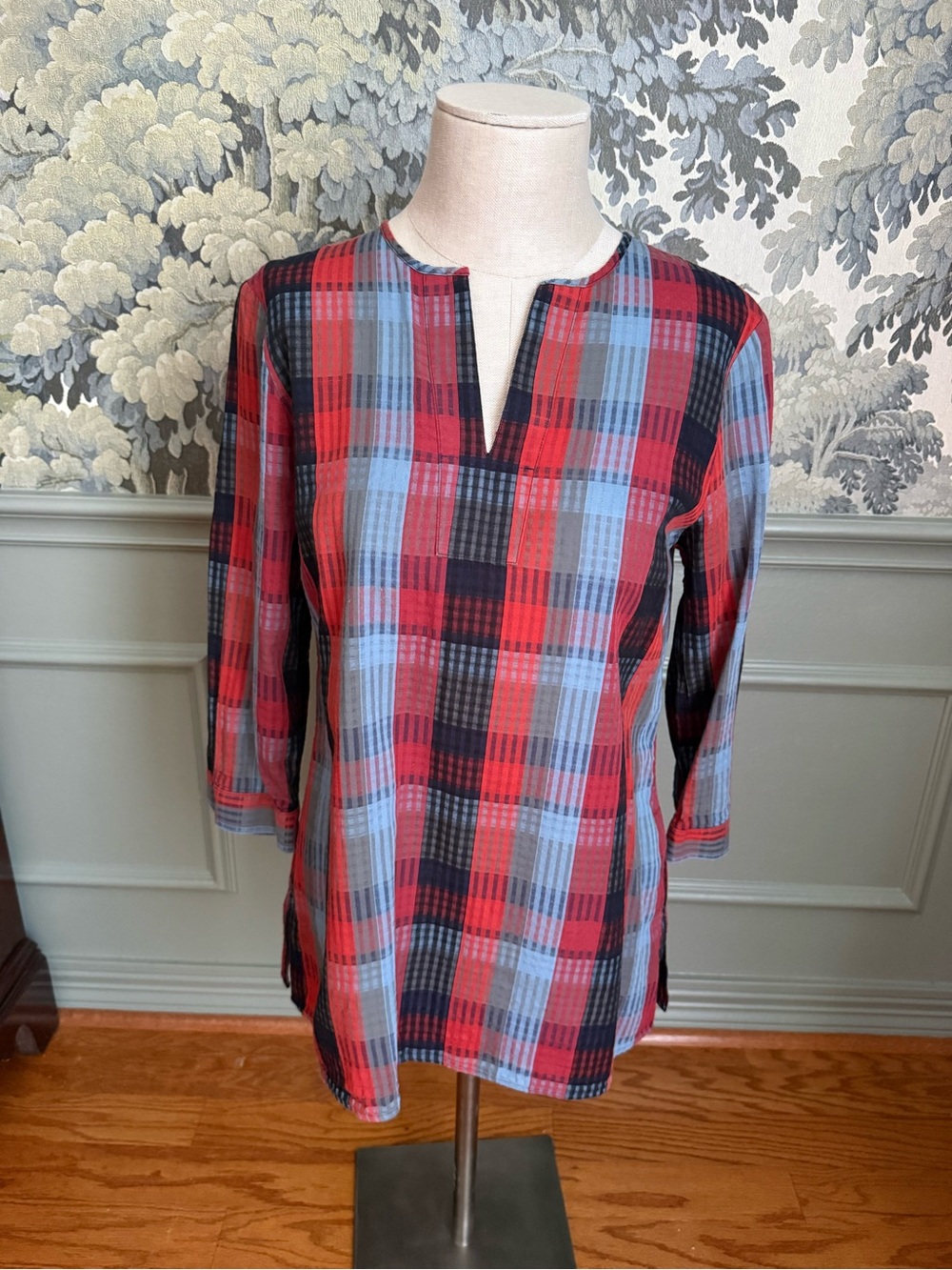 Brooks Brothers Women’s Red and Blue Checkered Tunic Blouse size 8